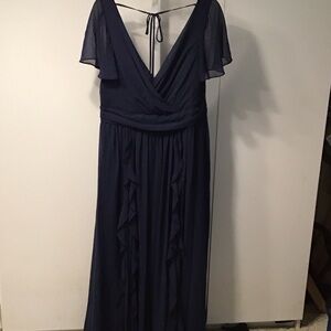 Chic Navy Maxi Dress with Flutter Sleeves